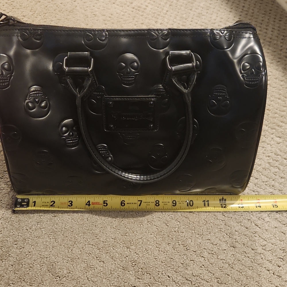Loungefly Skull-Embossed Black Vinyl Satchel Bag. Large - Picture 9 of 14